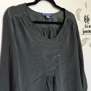 Anthropologie Lil 100% Silk Dark Green Blouse